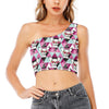 Hipster Chihuahua Pattern Print One Shoulder Crop Top