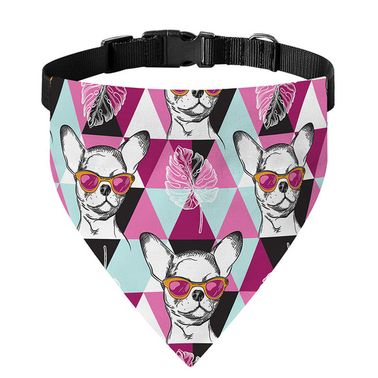 Hipster Chihuahua Pattern Print Over The Collar Dog Bandana