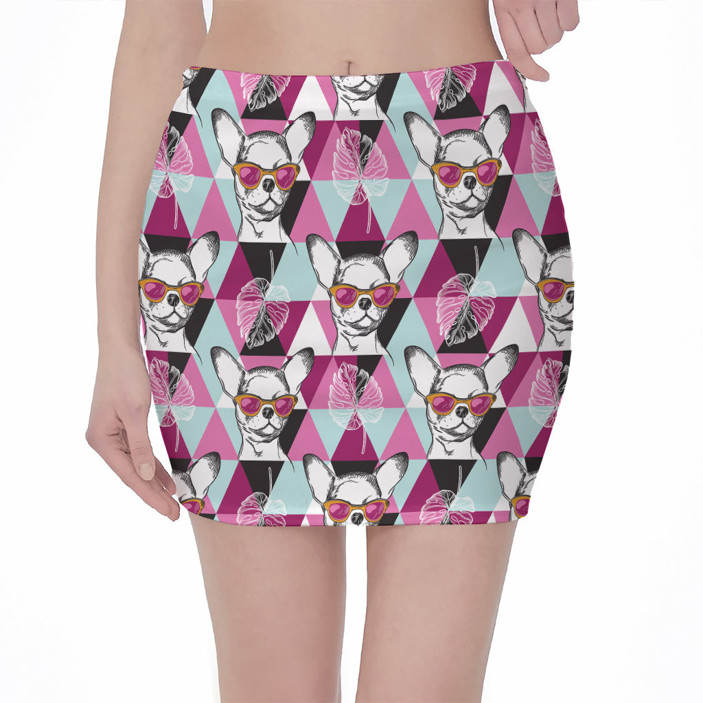 Hipster Chihuahua Pattern Print Pencil Mini Skirt