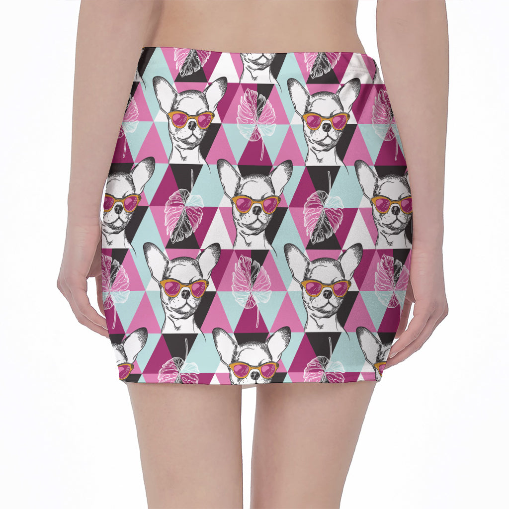 Hipster Chihuahua Pattern Print Pencil Mini Skirt