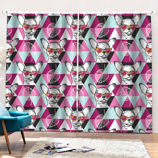 Hipster Chihuahua Pattern Print Pencil Pleat Curtains