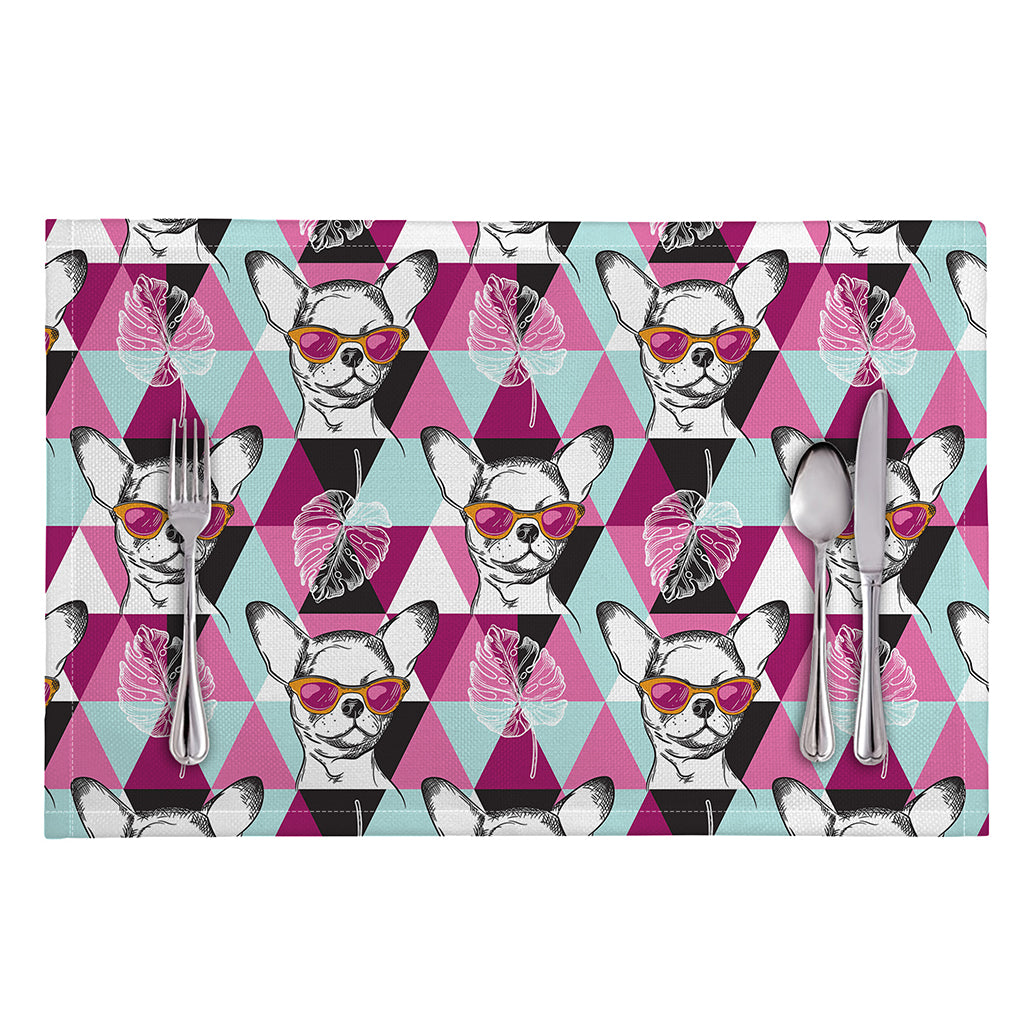Hipster Chihuahua Pattern Print Placemat