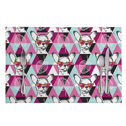 Hipster Chihuahua Pattern Print Placemat