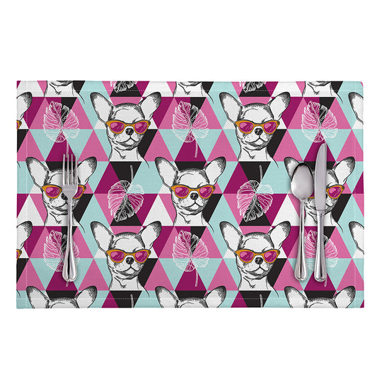 Hipster Chihuahua Pattern Print Placemat