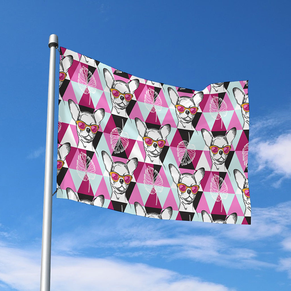 Hipster Chihuahua Pattern Print Polyester Flag
