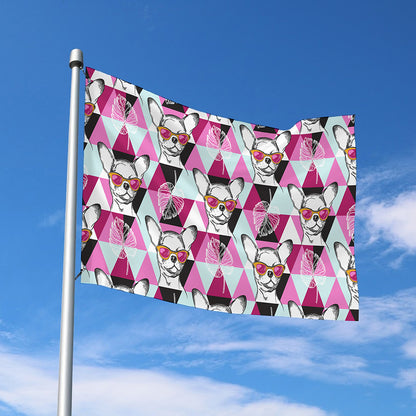 Hipster Chihuahua Pattern Print Polyester Flag
