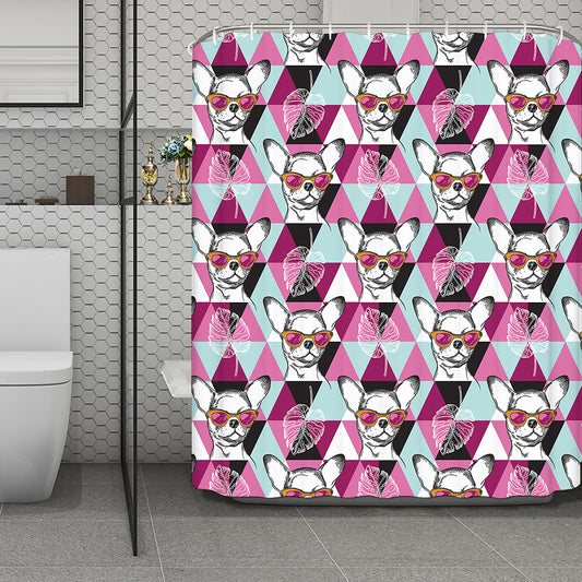 Hipster Chihuahua Pattern Print Polyester Shower Curtain