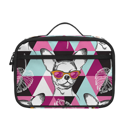 Hipster Chihuahua Pattern Print Portable Lunch Bag