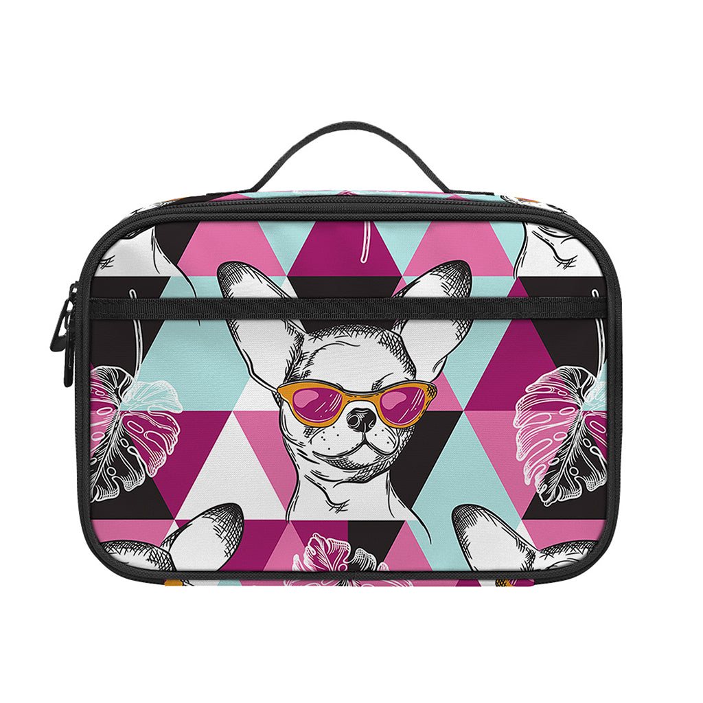Hipster Chihuahua Pattern Print Portable Lunch Bag