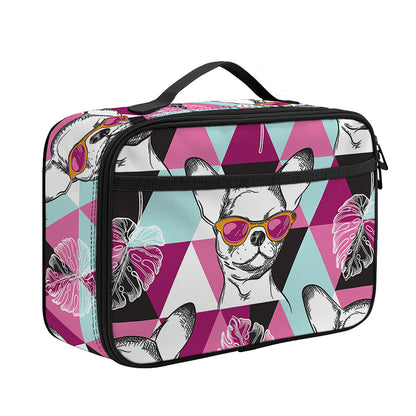 Hipster Chihuahua Pattern Print Portable Lunch Bag