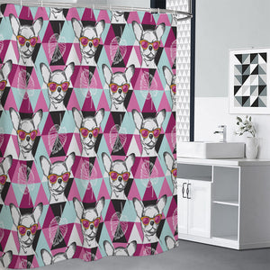 Hipster Chihuahua Pattern Print Premium Shower Curtain