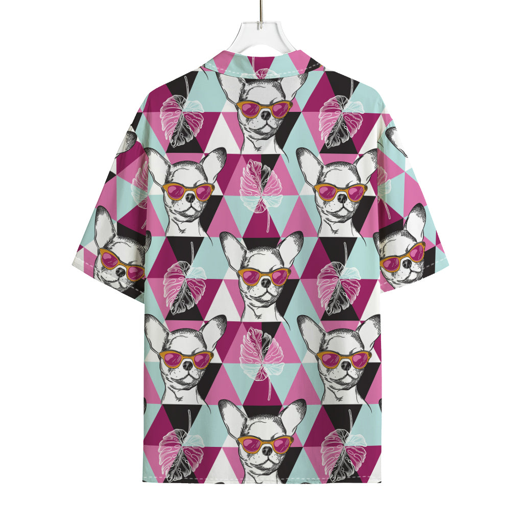 Hipster Chihuahua Pattern Print Rayon Hawaiian Shirt