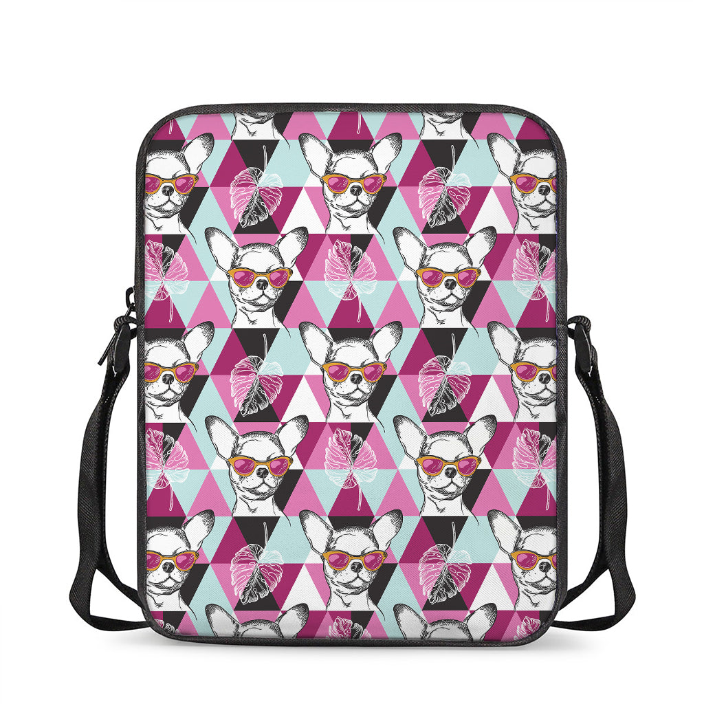 Hipster Chihuahua Pattern Print Rectangular Crossbody Bag