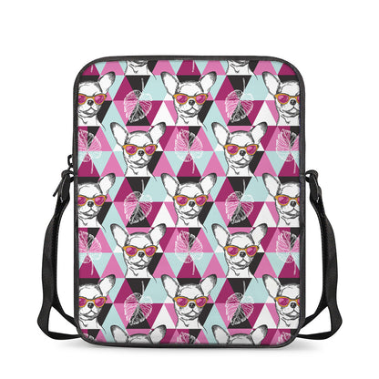 Hipster Chihuahua Pattern Print Rectangular Crossbody Bag