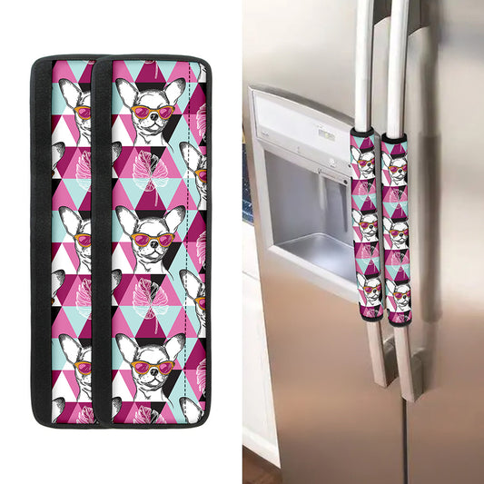Hipster Chihuahua Pattern Print Refrigerator Handle Covers