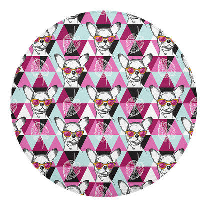 Hipster Chihuahua Pattern Print Round Blanket
