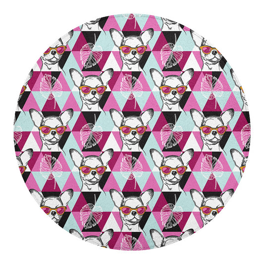 Hipster Chihuahua Pattern Print Round Blanket