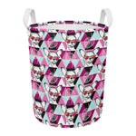 Hipster Chihuahua Pattern Print Round Laundry Basket