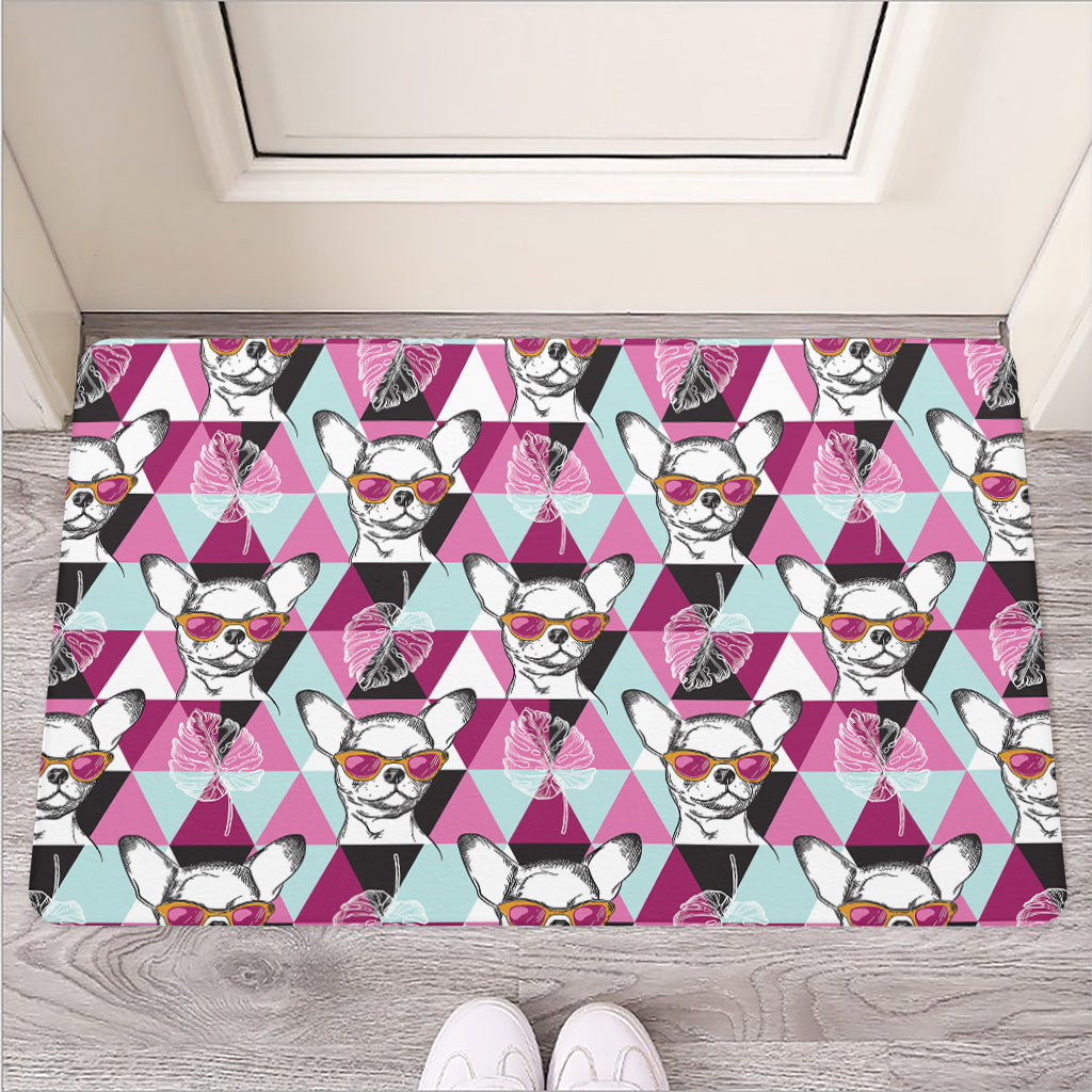 Hipster Chihuahua Pattern Print Rubber Doormat