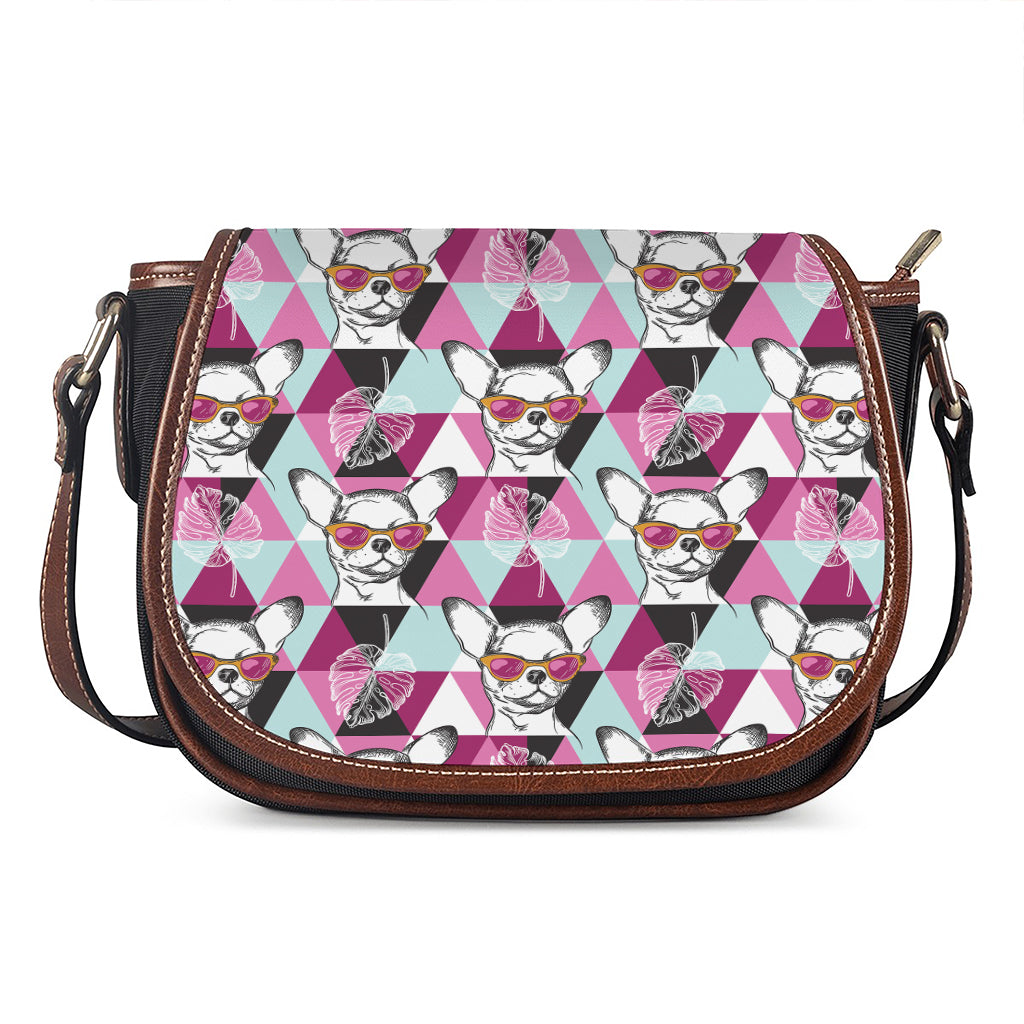 Hipster Chihuahua Pattern Print Saddle Bag