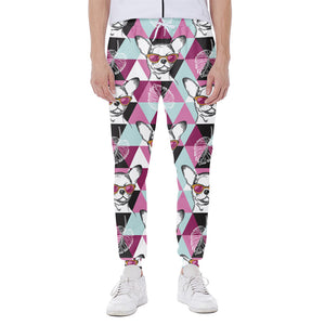 Hipster Chihuahua Pattern Print Scuba Joggers