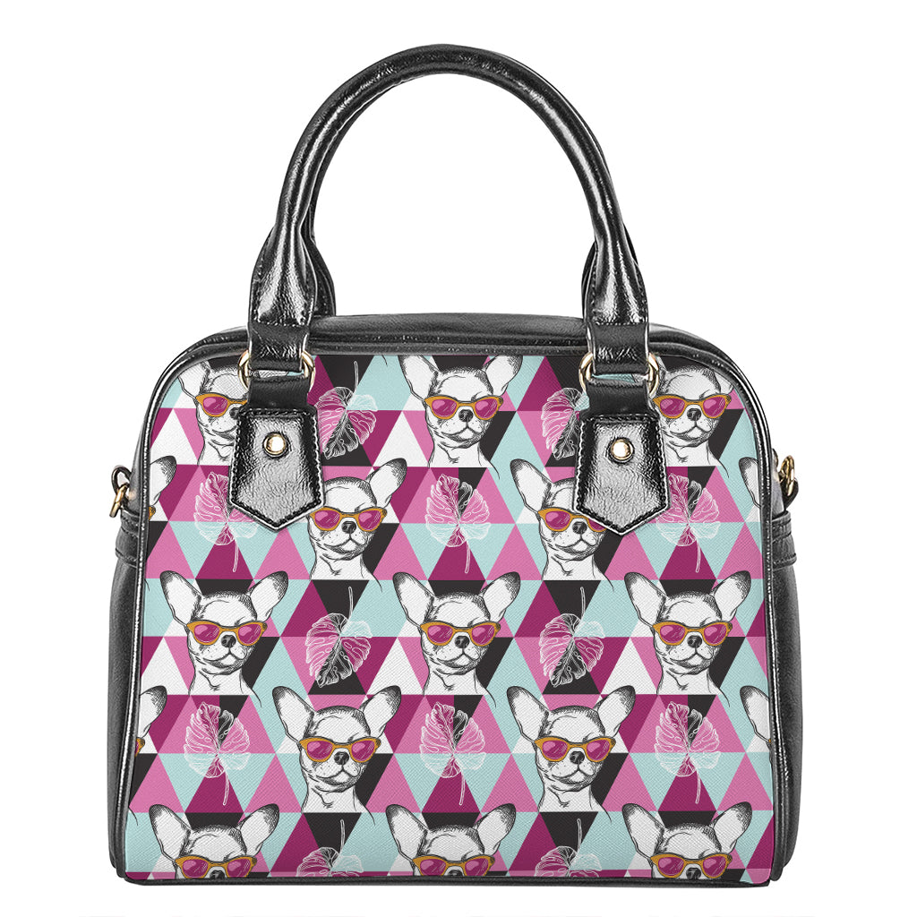 Hipster Chihuahua Pattern Print Shoulder Handbag