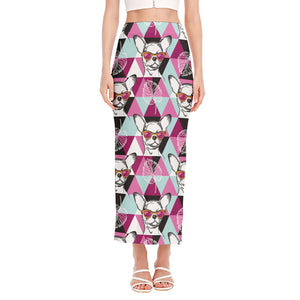 Hipster Chihuahua Pattern Print Side Slit Maxi Skirt