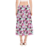 Hipster Chihuahua Pattern Print Side Slit Midi Skirt