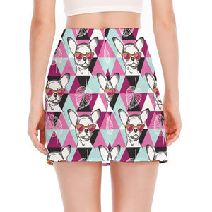 Hipster Chihuahua Pattern Print Side Slit Mini Skirt