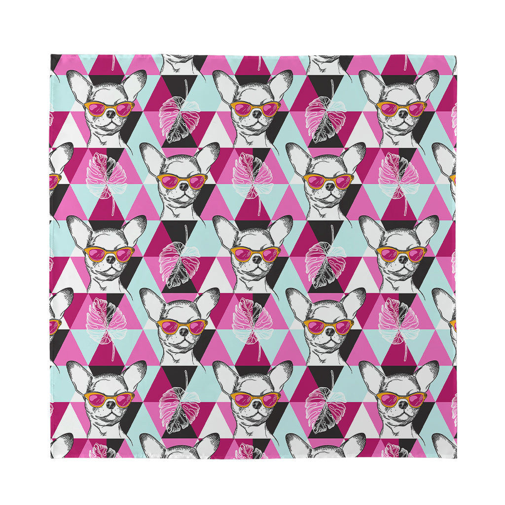 Hipster Chihuahua Pattern Print Silk Bandana