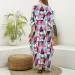 Hipster Chihuahua Pattern Print Silk V-Neck Kaftan Dress