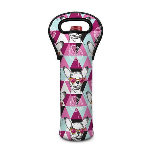 Hipster Chihuahua Pattern Print Single Neoprene Wine Tote