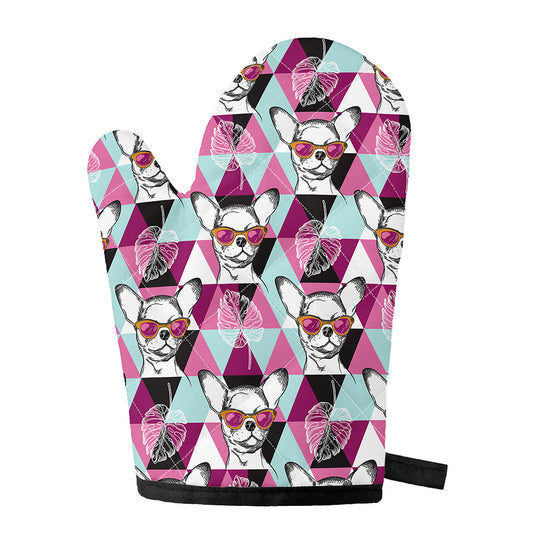 Hipster Chihuahua Pattern Print Single Oven Mitt