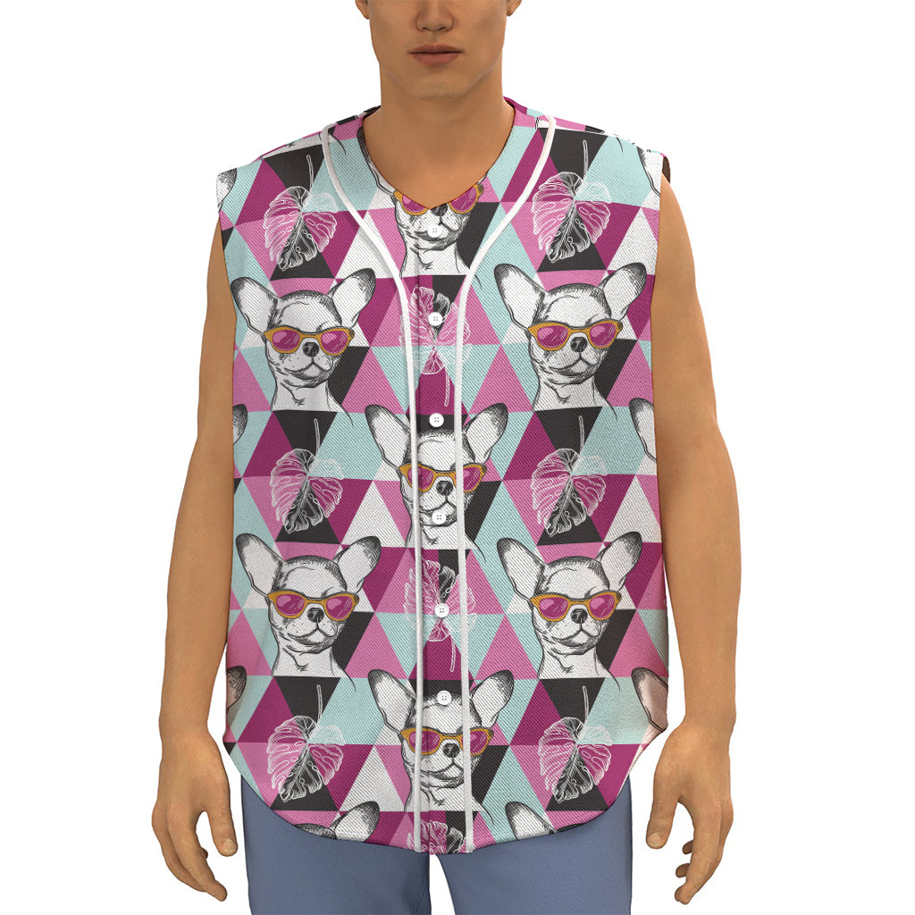 Hipster Chihuahua Pattern Print Sleeveless Baseball Jersey