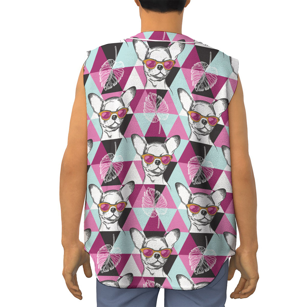 Hipster Chihuahua Pattern Print Sleeveless Baseball Jersey