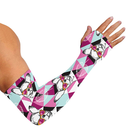 Hipster Chihuahua Pattern Print Sun Protection Arm Sleeves