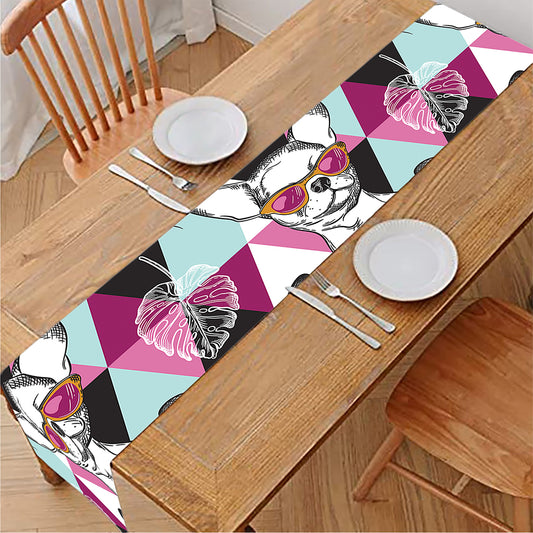 Hipster Chihuahua Pattern Print Table Runner