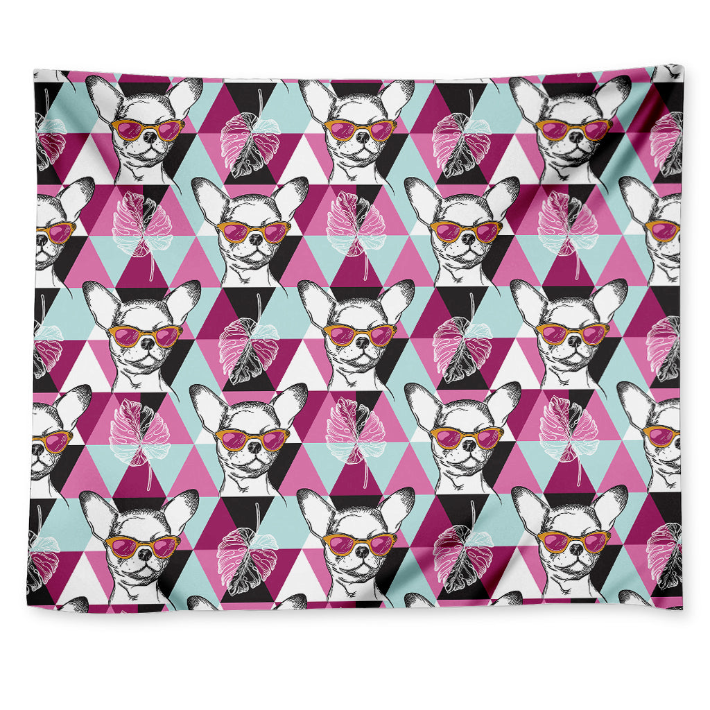 Hipster Chihuahua Pattern Print Tapestry