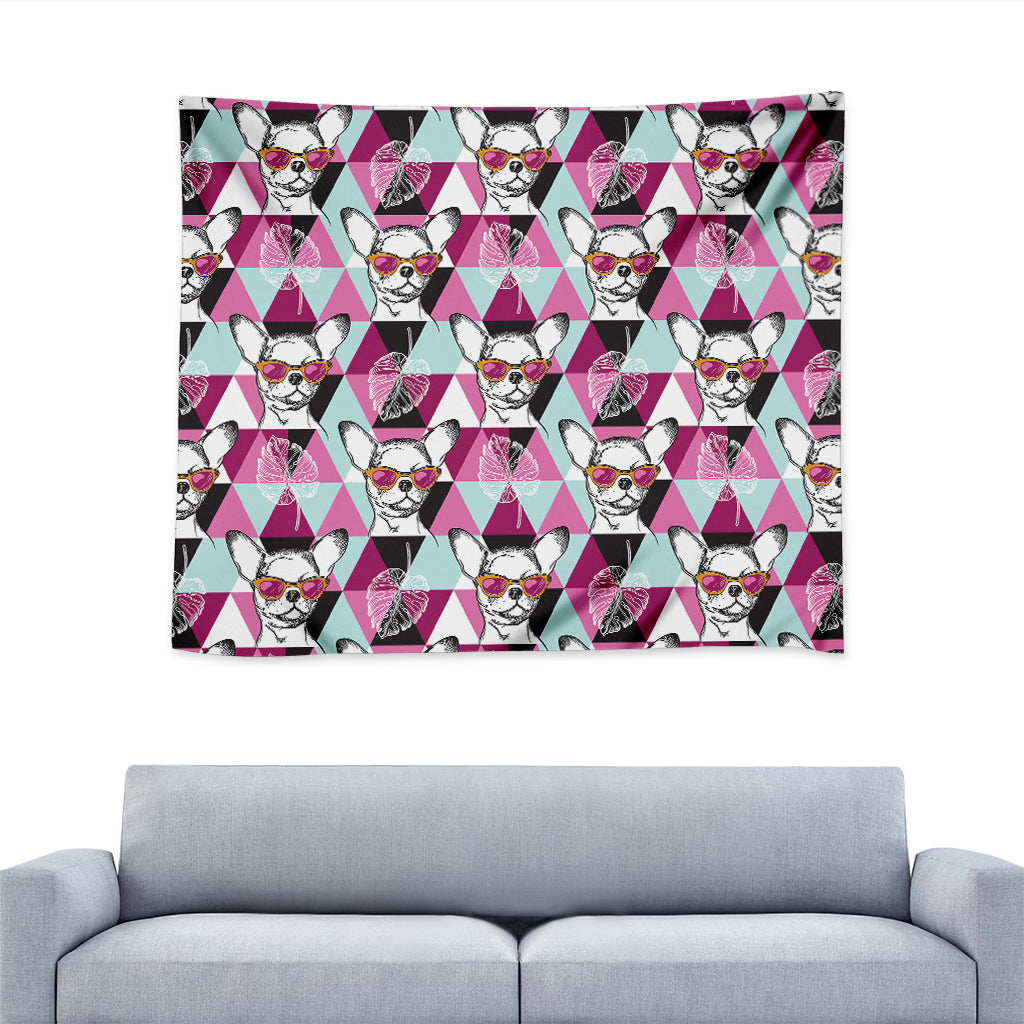 Hipster Chihuahua Pattern Print Tapestry