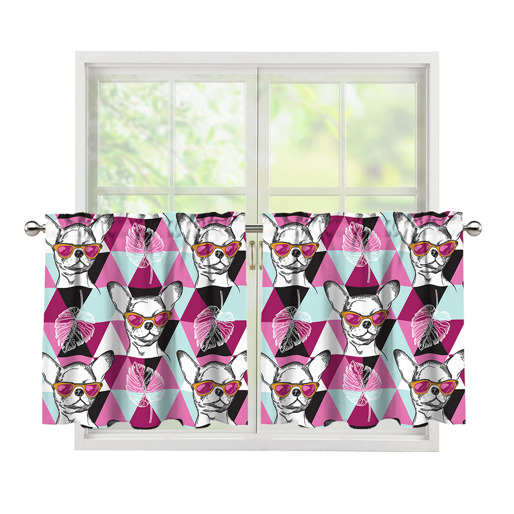 Hipster Chihuahua Pattern Print Tier Curtains