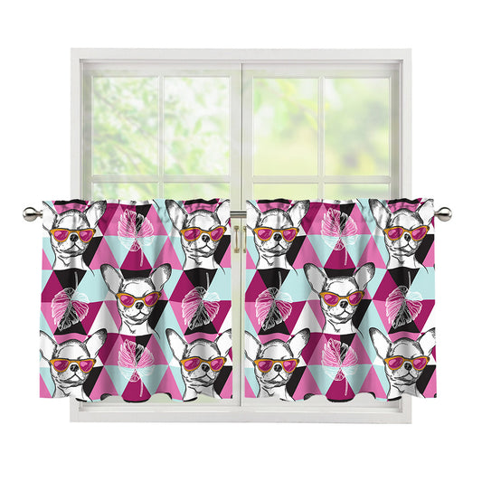 Hipster Chihuahua Pattern Print Tier Curtains