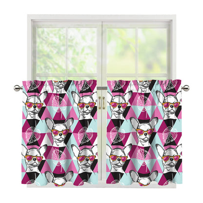 Hipster Chihuahua Pattern Print Tier Curtains