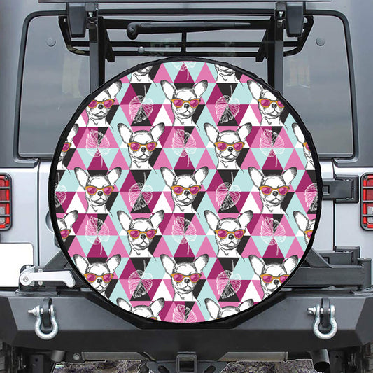 Hipster Chihuahua Pattern Print Tire Cover