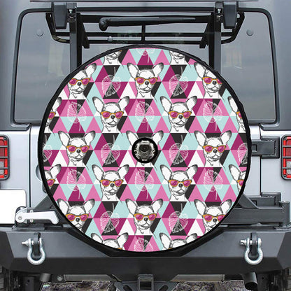 Hipster Chihuahua Pattern Print Tire Cover With Camera Hole