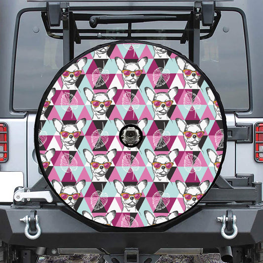 Hipster Chihuahua Pattern Print Tire Cover With Camera Hole