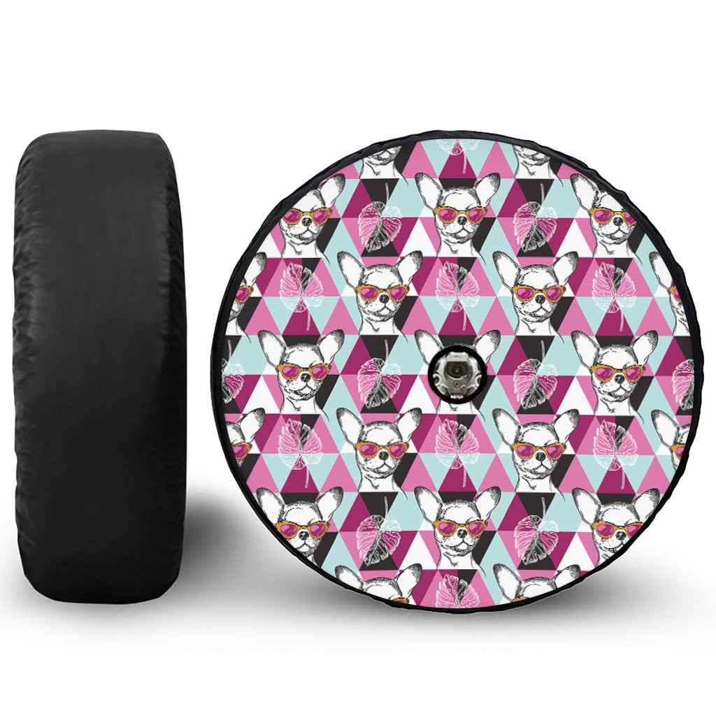 Hipster Chihuahua Pattern Print Tire Cover With Camera Hole