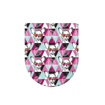 Hipster Chihuahua Pattern Print Toilet Lid Cover