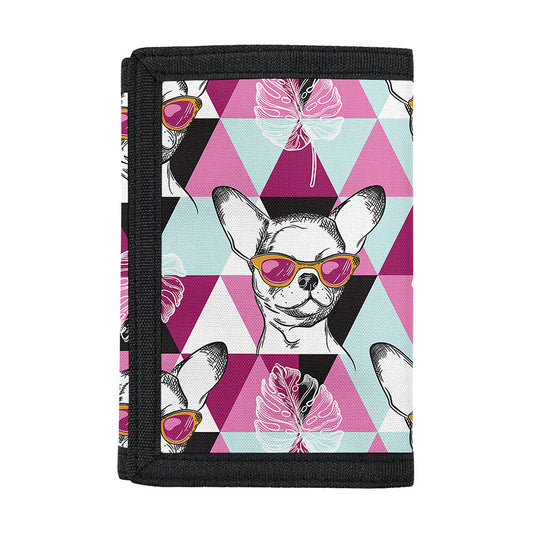 Hipster Chihuahua Pattern Print Trifold Wallet