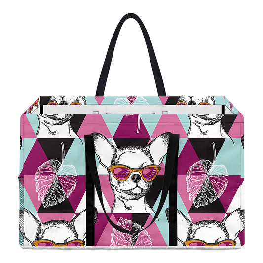 Hipster Chihuahua Pattern Print Utility Tote Bag