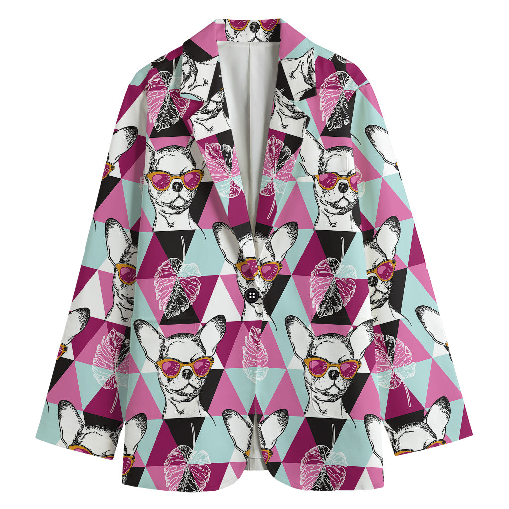 Hipster Chihuahua Pattern Print Women's Blazer